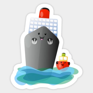 Cute ocean liner ship tug cartoon illustration Sticker